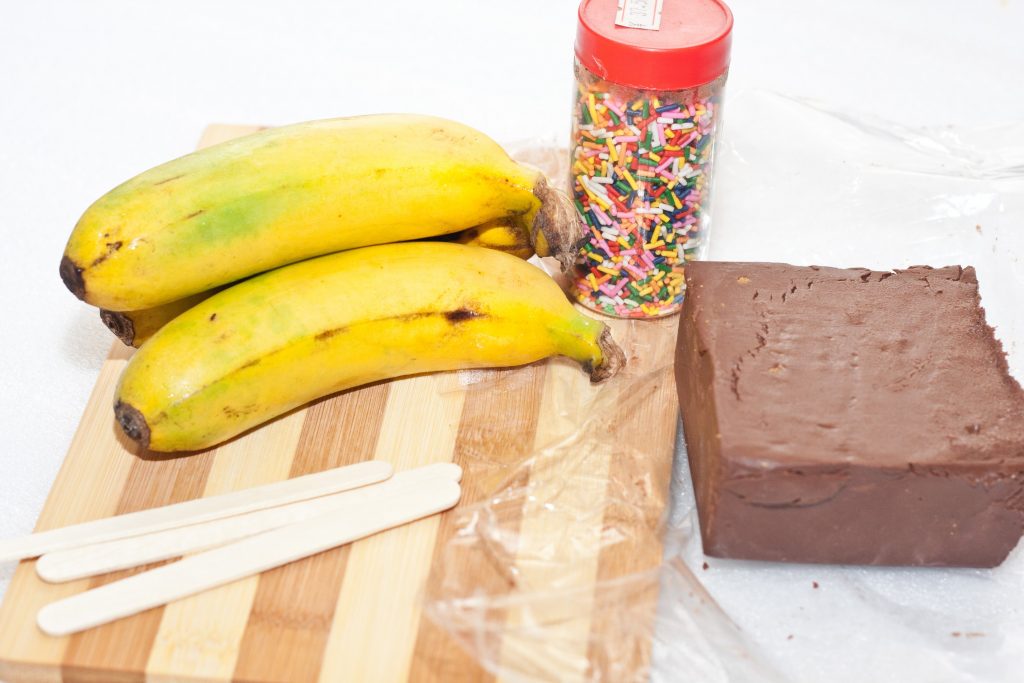 Ingredients for frozen chocolate covered bananas