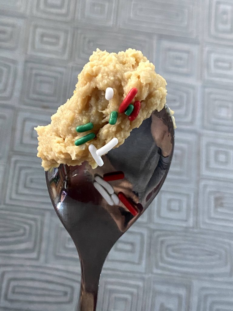 Cake Batter Hummus on a Spoon