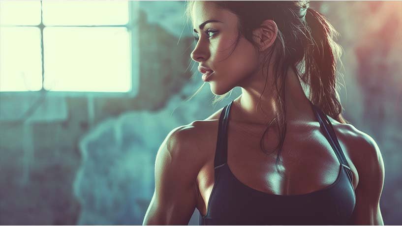 very fit women in sports bra, working out