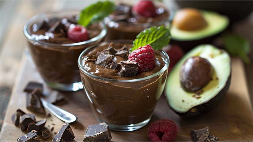 two small bowls of chocolate avocado pudding