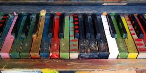 piano keyboard painted different colors